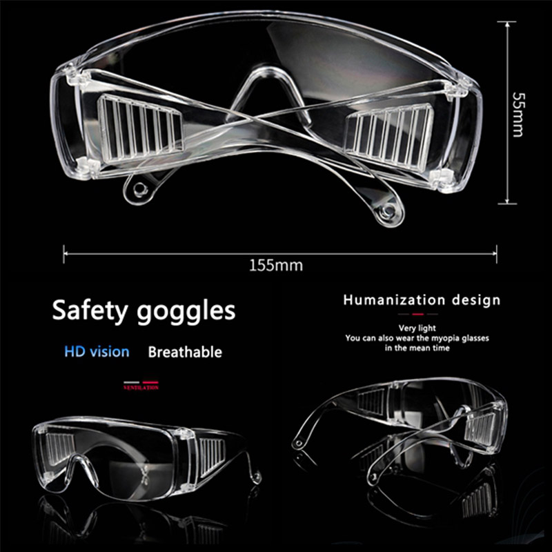 Breathable anti slpash anti impact safety glasses