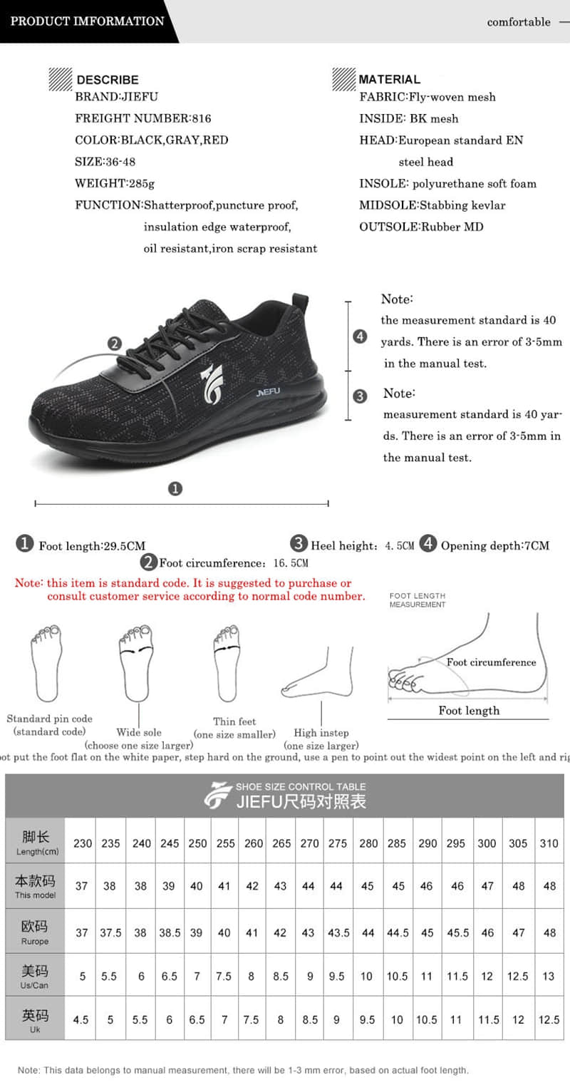 Lightweight Waterproof Steel Toe Safety Shoes