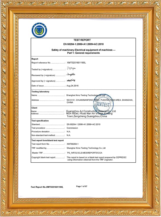 certificación De mezcladoras de cemento